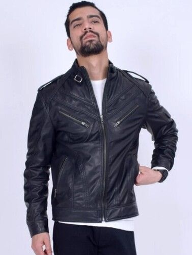 Black Color Full Sleeves Plain Mens Pure Leather Jackets