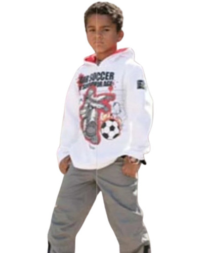 White Color Printed Pattern Full Sleeves Kids Boys Hoodies