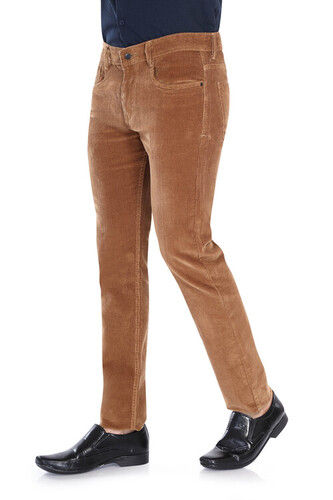 Men Regular Fit Khaki Corduroy Pants