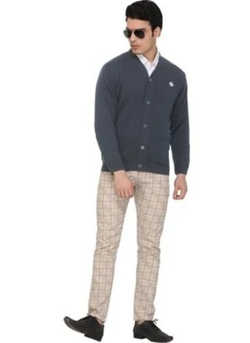 Full Sleeves Plain Pattern V Neck Regular Fit Mens Cardigan