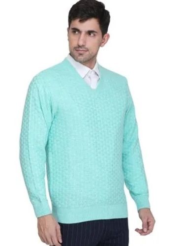 Plain Pattern Full Sleeves Mens Self-design V Neck Sweater