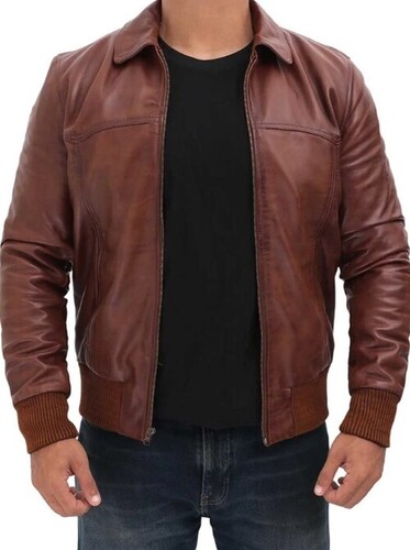 Brown Leather Full Sleeve Jacket - Regular Fit, Casual Wear | Men's Stylish Leather Jacket, Sizes S-XXL, Plain Pattern