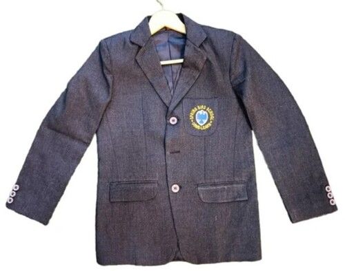 Grey Color Full Sleeves Plain Pattern School Uniform Blazer