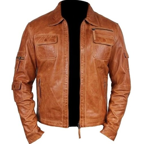 Brown Color Plain Pattern Vintage Mens Leather Jackets 