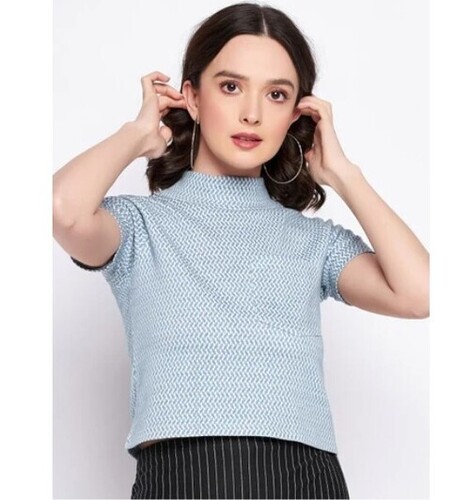 Women Designer Top - Cotton, All Sizes, Blue Color, Short Sleeve, Round Neck | Machine Washable, Stylish Western Wear for All Occasions