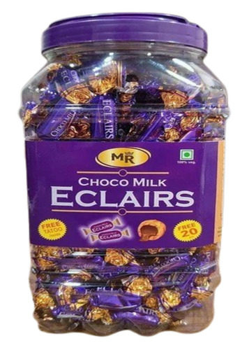 Choco Milk Eclairs Toffee - Rectangular Shape, 210 Pieces in Brown Plastic Jar | Solid Form, 1 Year Shelf Life