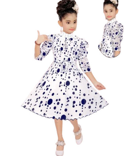 Girls Cotton Printed White Frock