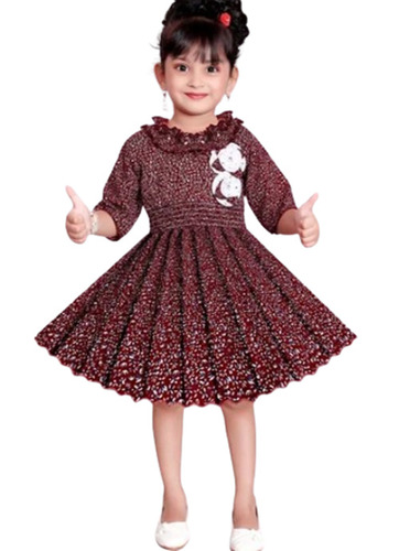 Fancy Printed Cotton Frock - Multi Color, 3/4th Sleeve Design | Breathable, Handwash-Friendly for Girls' Party Wear