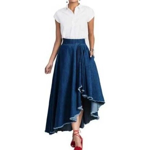 Blue Plain Pattern Denim Fabric Ladies Fashion Skirt