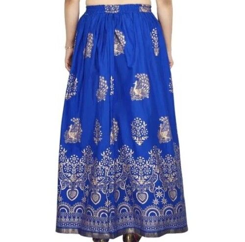 Blue Color Printed Pattern Rayon Fabric Ladies Skirt