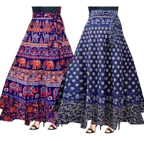 Multi Color Printed Pattern Cotton Fabric Wrap Around Skirts