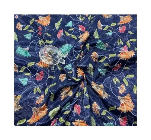 Chinon Fabric - Standard Size, Blue Color, Embroidered Pattern, Machine Made | Washable, Stain & Wrinkle Resistant, Tear-Resistant, Exceptionally Soft, Lightweight, Quick Dry