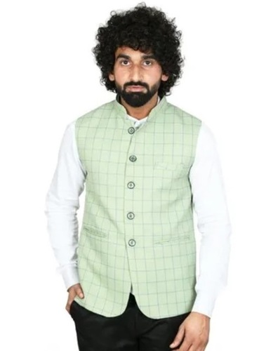 Multi Color Pure Cotton Fabric Check Pattern Sleevless Mens Nehru Jacket