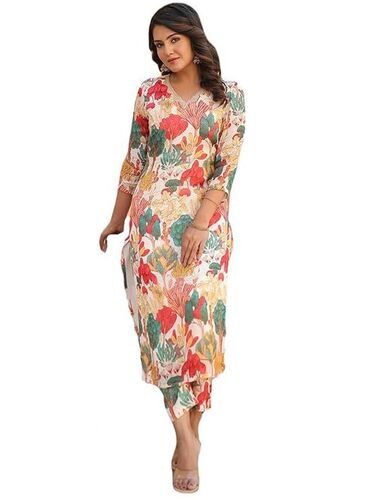 V Neck Printed Designer Kurtis