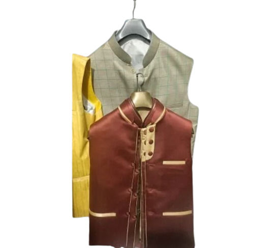 Plain Pattern Sleeveless Party Wear Mens Designer Nehru Jacket