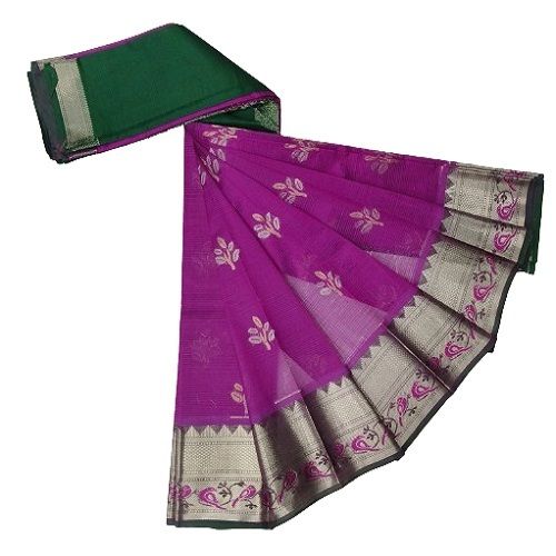 Greenleaf Contrast Zari Border Soft Silk Saree with Running Blouse