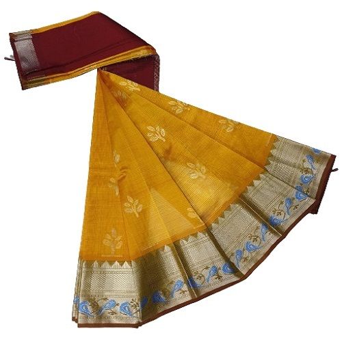 Greenleaf Contrast Zari Border Zari Silk Saree With Running Blouse Piece