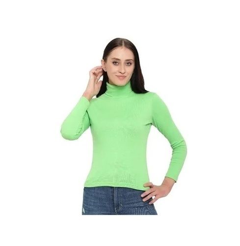 Casual Wear Readymade Regular Fit Full Sleeve Plain High Neck T Shirts for Ladies