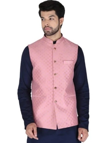 Pink Color Textured Pattern Party Wear Mens Nehru Jacket