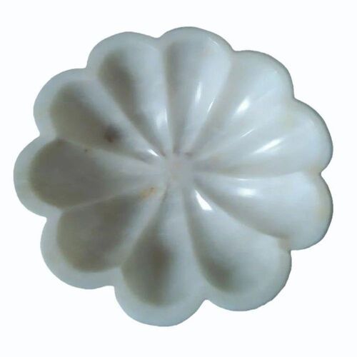 Polished Finished White Flower Pattern Marble Plate