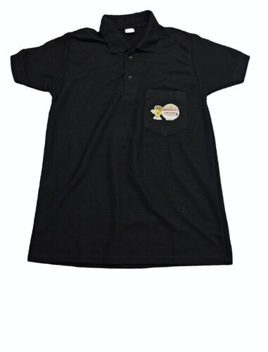 Black Half Sleeves Corporate T-Shirt - Poly Cotton Fabric Collar Neck Customized Size Plain Pattern Short Sleeves All Gender