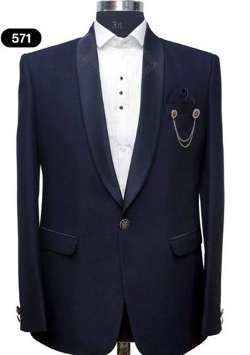 Blue Color Plain Pattern Cotton Fabric Mens Blazer