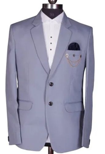 Grey Color Plain Pattern Cotton Fabric Formal Blazer