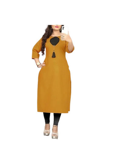 Casual Wear Regular Fit 3/4th Sleeve Round Neck Plain Cotton Kurtis for Ladies