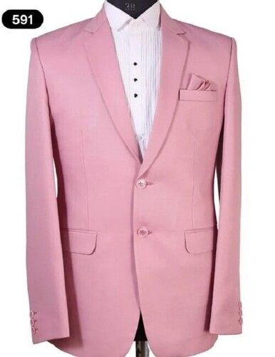 Pink Color Plain Pattern Full Sleeves Mens Cotton Blazer