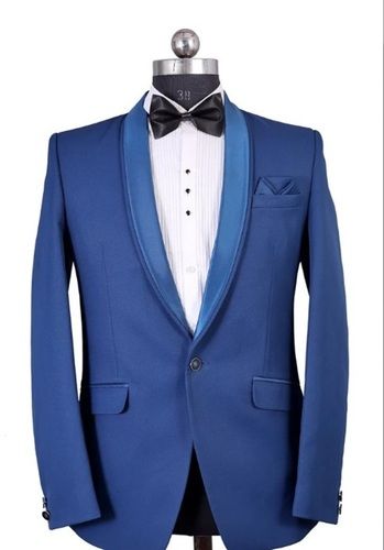 Blue Color Plain Pattern Polyster Fabric Taxido Mens Blazer