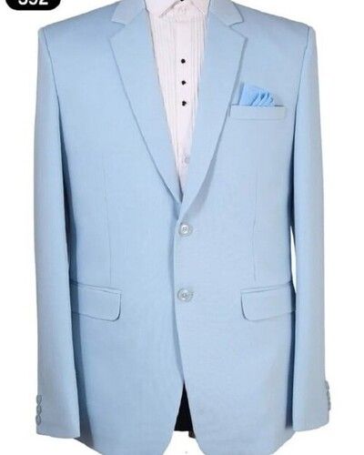 Sky Blue Plain Pattern Full Sleeves Cotton Mens Blazer