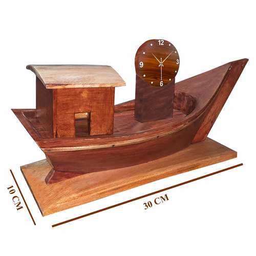 Wooden Fishing Boat Model with Clock for Showpiece Gift Item for Home Decor