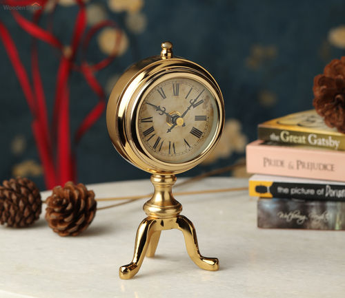 Decorative Antique Table Clock - 5 Inch Round Shape, Golden Acrylic Material | Limited Edition Designer Style, Durable New Condition