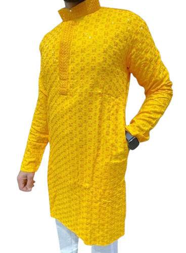 Yellow Color Full Sleeves Embroidered Pattern Kurta Pajama