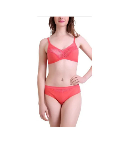 Bra Panty Set - Net Fabric, All Sizes, Red Color | Regular Fit, Mid-Rise, Fade & Wrinkle Resistance, Comfortable and Breathable Design