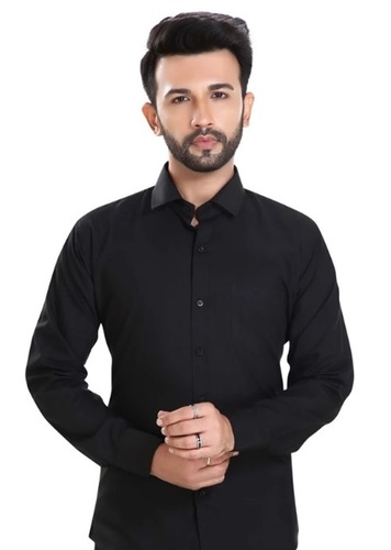 Formal Black Shirt - Poly Cotton, Customized Size, Regular Fit, Classic Collar, Full Sleeves, One Pocket | Breathable, Machine Washable