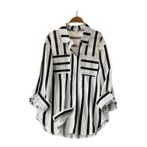 Casual Wear Regular Fit Full Sleeve Readymade Ladies Striped Oversized Shirts