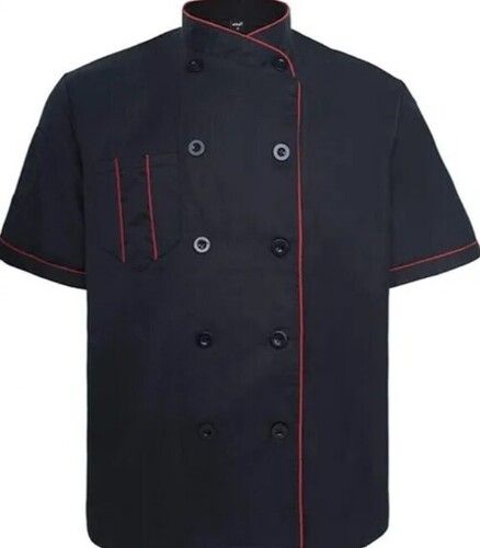 Black Color Cotton Fabric Short Sleeves Mens Chef Coat