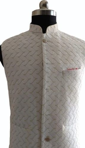 Off White Printed Mens Nehru Jacket For Party Wear