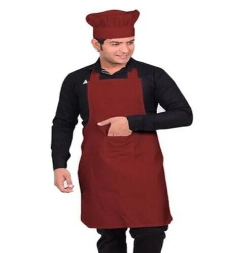 Red Color Plain Pattern Cotton Material Kitchen Apron