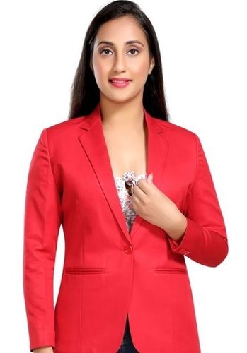 Red Color Plain Pattern Full Sleeves Ladies Formal Blazer