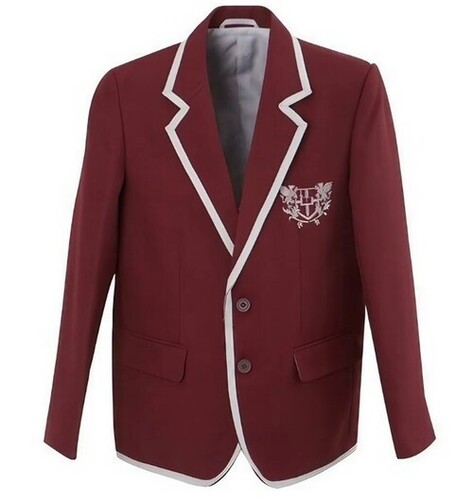 RedFull Sleeves Plain Pattern School Blazer With White Piping