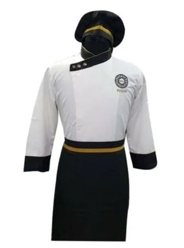 White And Black Color Plain Pattern Cotton Chef Coat