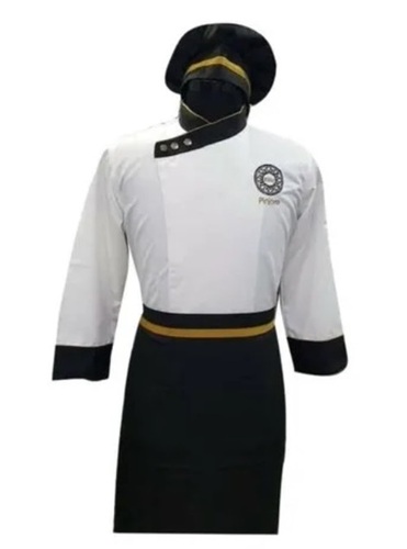 White And Black Cotton Chef Coat - 450 GSM, Long Sleeve, Round Neck, Multi Color | Unisex, Machine Wash, Plain Pattern, Customized Size