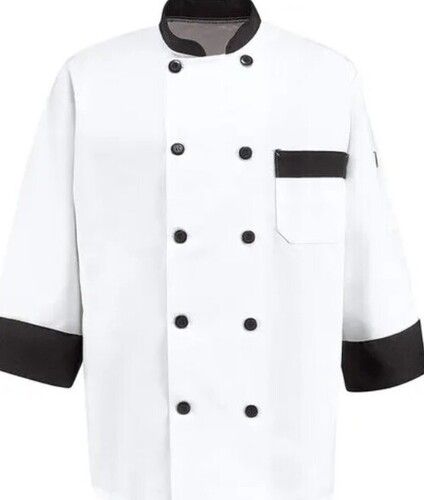 White Color Round Neck Plain Pattern Cotton Fabric Chef Coat