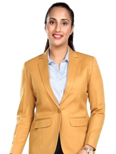 Yellow Color Plain Pattern Full Sleeves Ladies Formal Blazer