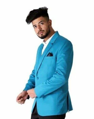 Aqua Blue Color Plain Pattern Full Sleeves Mens Blazer