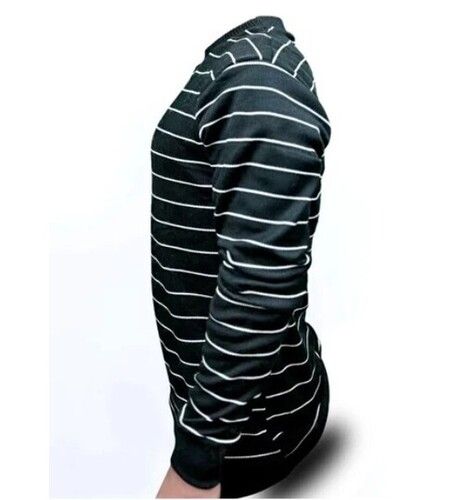 Black Color Full Sleeves Striped Pattern Mens T Shirt