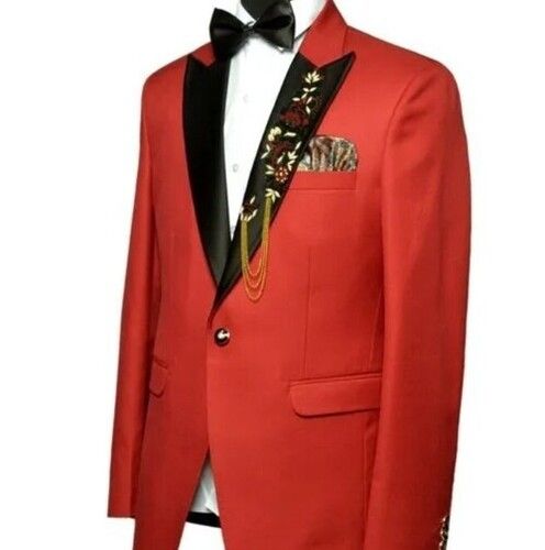 Red Color Plain Pattern Full Sleeves Mens Party Wear Blazer