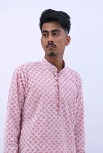 Pink Color Printed Pattern Full Sleeves Mens Kurta Pajama